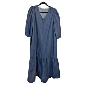 Dazy Woman Maxi Denim Ruffle Dress Boho Western Festival Cowgirl  XL Puff Sleeve